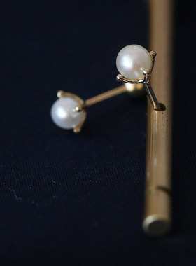 百搭氛围感 韩国纯14K/10K金耳环 精致四爪天然珍珠耳骨螺丝耳钉