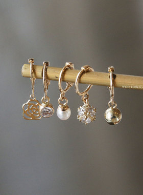 韩国进口纯10k14K金耳环 星星十字架桃心小钻吊坠 耳扣耳骨环耳圈