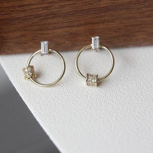 韩国14K金黄金首饰 小方钻满钻圆珠套圆圈耳饰耳钉爆款