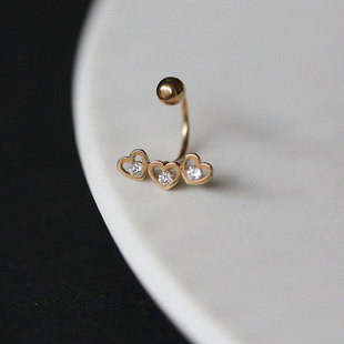白小C韩国黄金纯10K14K金 个性满钻爱心钻U形弯杆耳骨拧螺丝耳钉