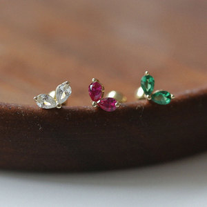 白小C黄金首饰10K金耳环 彩色锆石小钻爱心兔耳朵拧螺丝耳骨耳钉