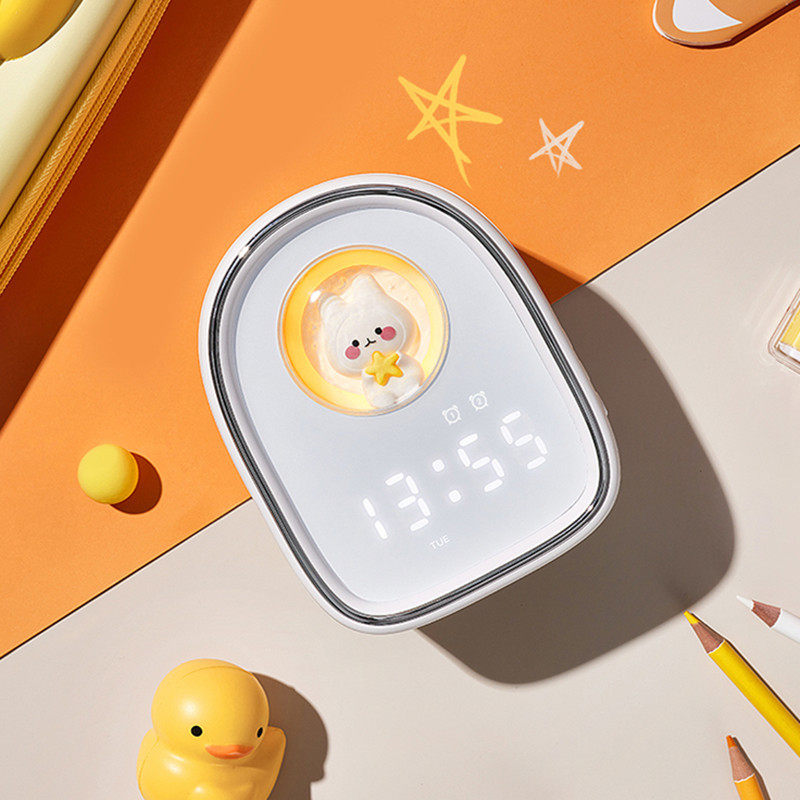新款萌兔闹钟 太空舱小夜灯卡通兔子台灯闹铃智能闹钟床头灯