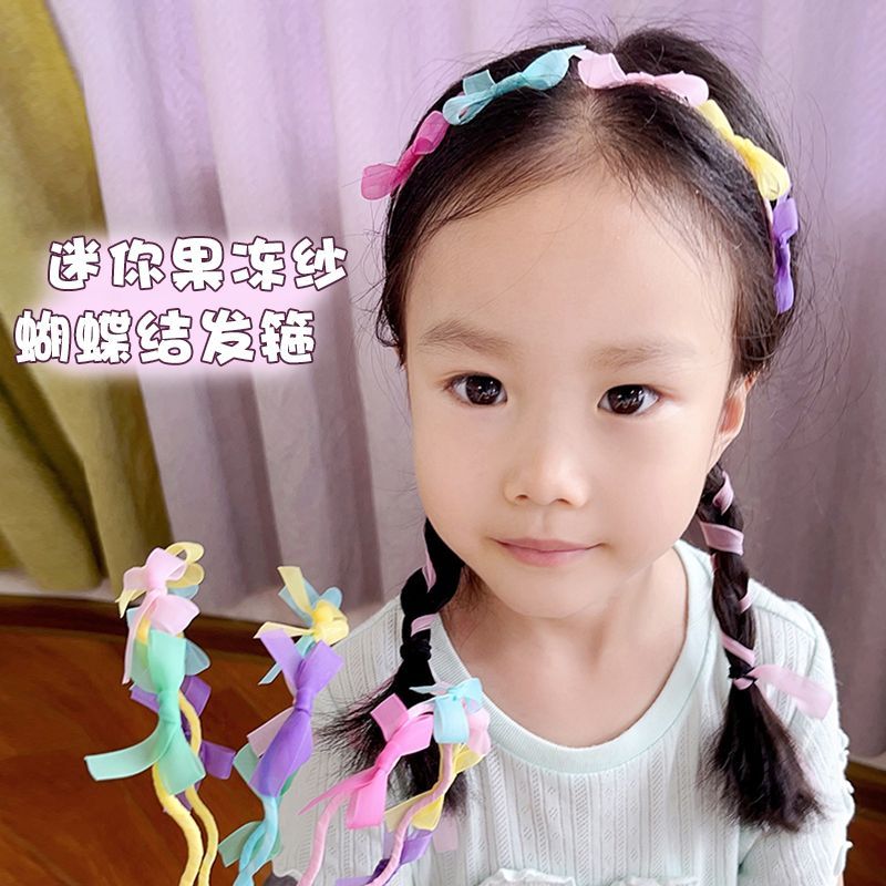 甜美女宝迷你果冻纱蝴蝶结发箍手工缠绕布艺多巴胺色发箍甜美发夹