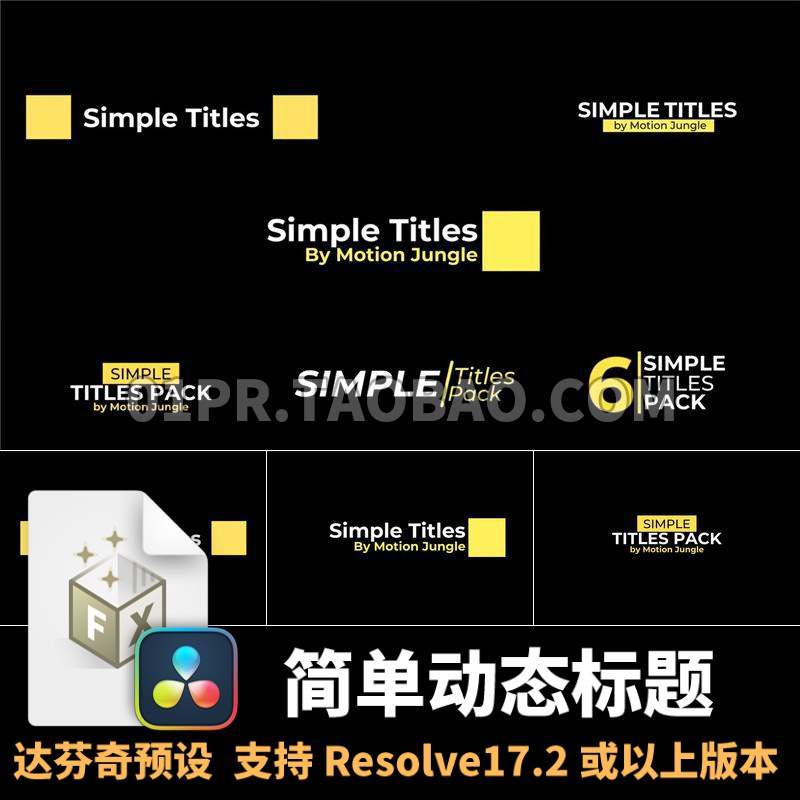 达芬奇字幕预设 6组简单动态标题动画文字
