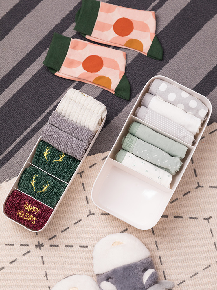 白色袜子盒分格袜子内裤分类收纳盒纯色抽屉整理盒子 大小号
