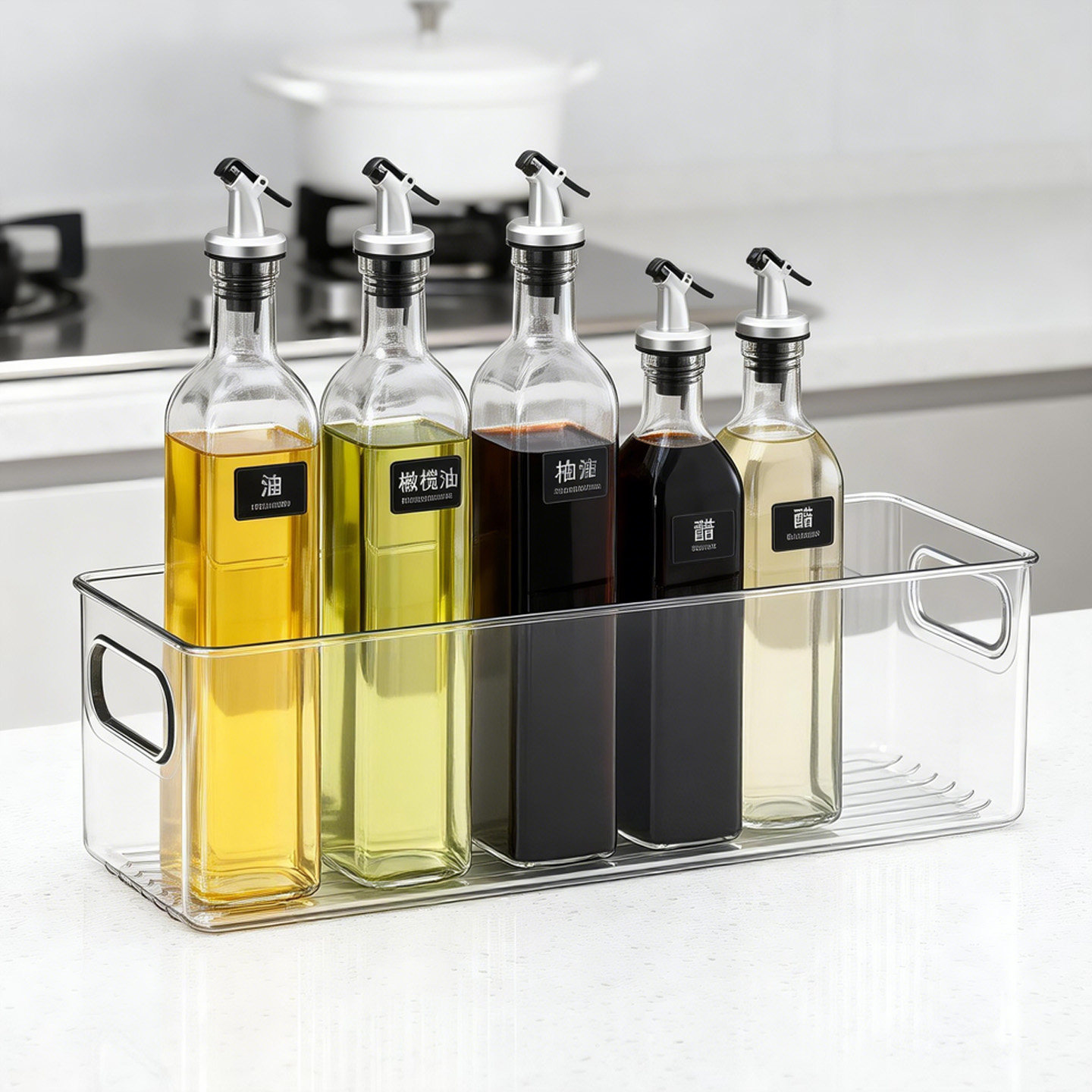 长方形杂物收纳筐高窄亚克力透明厨房杂物调料罐整理夹缝收纳筐