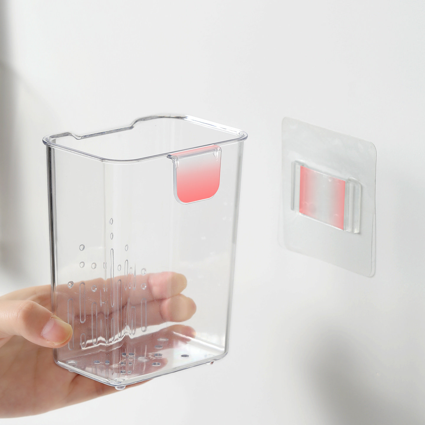 挂式收纳盒带挂钩沥水置物架透明亚克力壁挂整理筐侧挂迷你小篮子