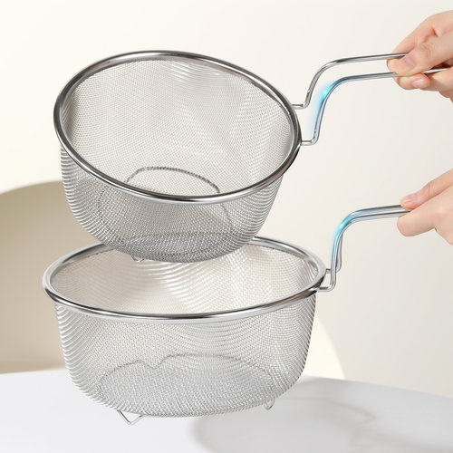304不锈钢漏篱大号深款圆形网篮长弯手柄焯水漏勺日式厨房料理网