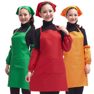 时尚 头巾套装 厨房家用工作服咖啡店餐厅广告定制女围裙 套 袖 韩版