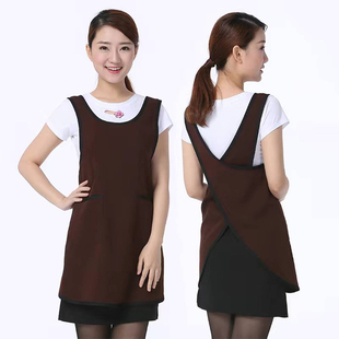 围裙女后背交叉背心式 家用厨房餐饮超市免系带上班工作服定制印字
