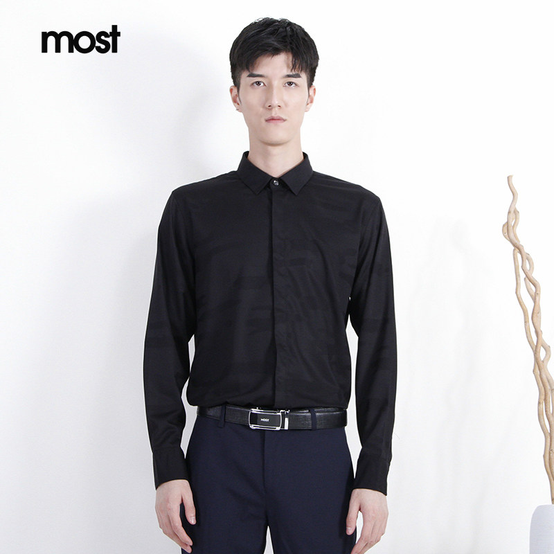 MOST/漠士衬衫男黑休闲工装寸上衣服秋季潮流男士衬衣C008102023