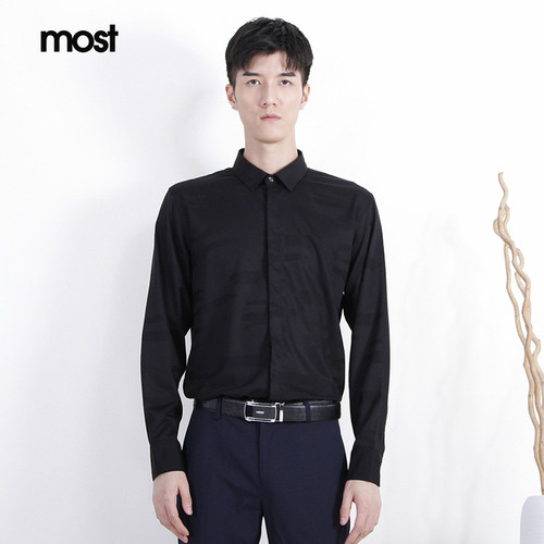 MOST/漠士衬衫男黑休闲工装寸上衣服秋季潮流男士衬衣C008102023