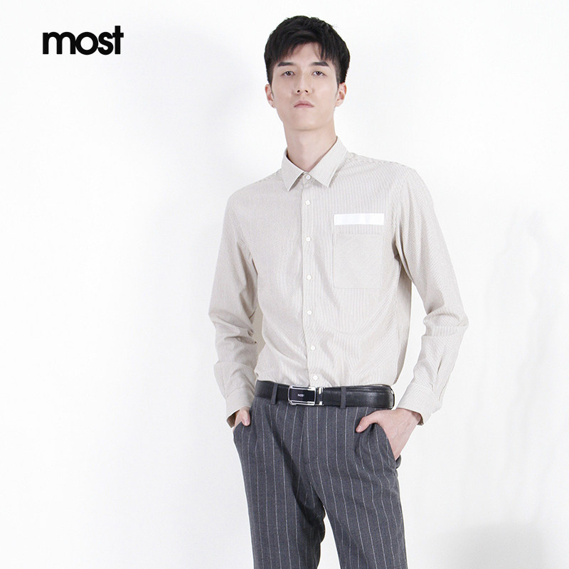 MOST/漠士男衬衫长条纹潮流春夏新款男士商务衬衫修身C001102005