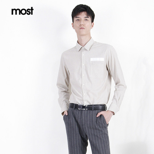 MOST/漠士男衬衫长条纹潮流春夏新款男士商务衬衫修身C001102005