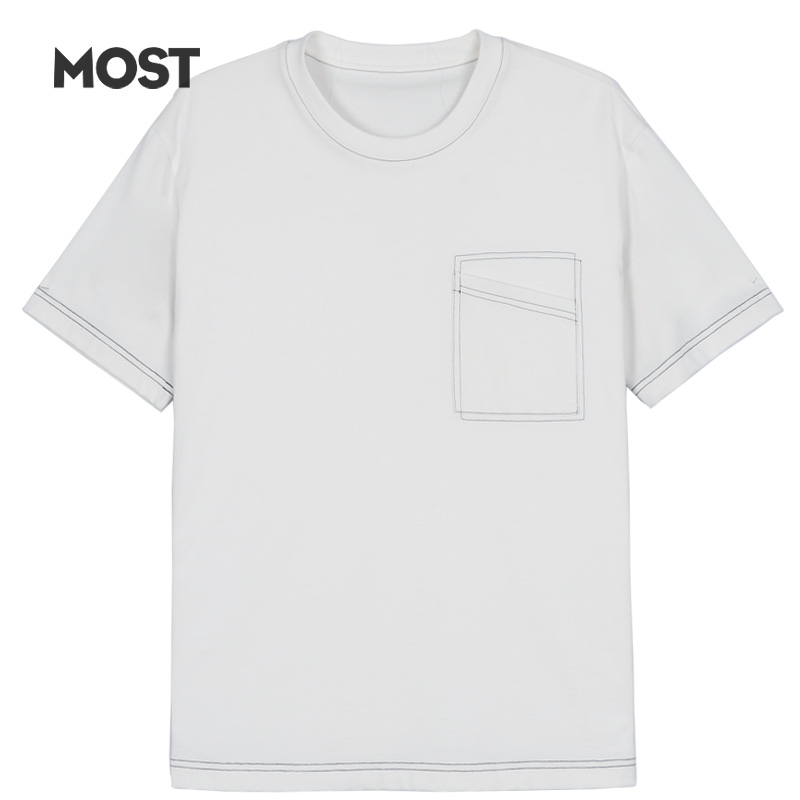 MOST男装夏季短袖口袋纯棉T恤明线宽松上衣体恤潮insC204106056