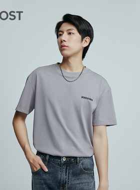 MOST/姆氏德男装夏季灰色宽松半袖体恤纯棉百搭休闲T恤C32106062