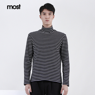MOST/漠士高领条纹t恤男秋冬季韩版上衣打底衫男内搭C93105002