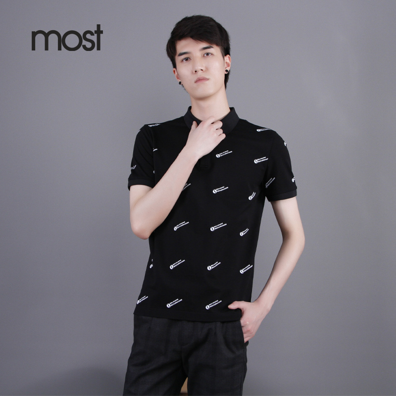 夏季字母印花翻领休闲短袖POLO衫