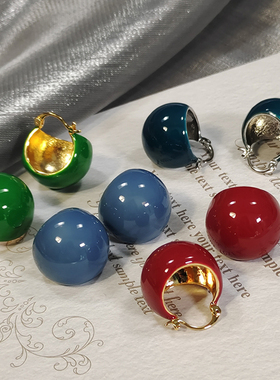 小众设计感珐琅滴釉球形耳环女复古雾霾蓝色夸张高端欧美耳饰TARA
