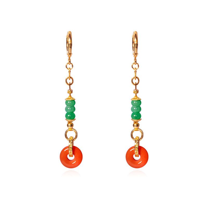 现货天然火焰南红耳环女款S925银镀18K金A货翡翠平安扣耳坠工厂