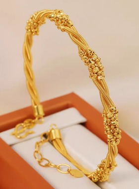 光影编织麻花弹力手镯2025新款足金999水贝黄金女版时尚送女友