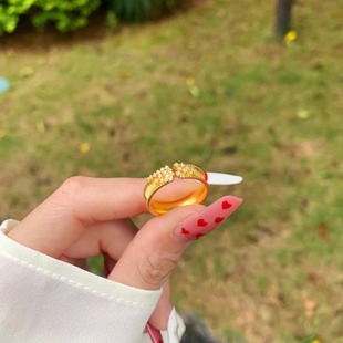 999足金繁星黄金戒指女宽版时尚轻奢复古镶钻满天星幸运指环礼物