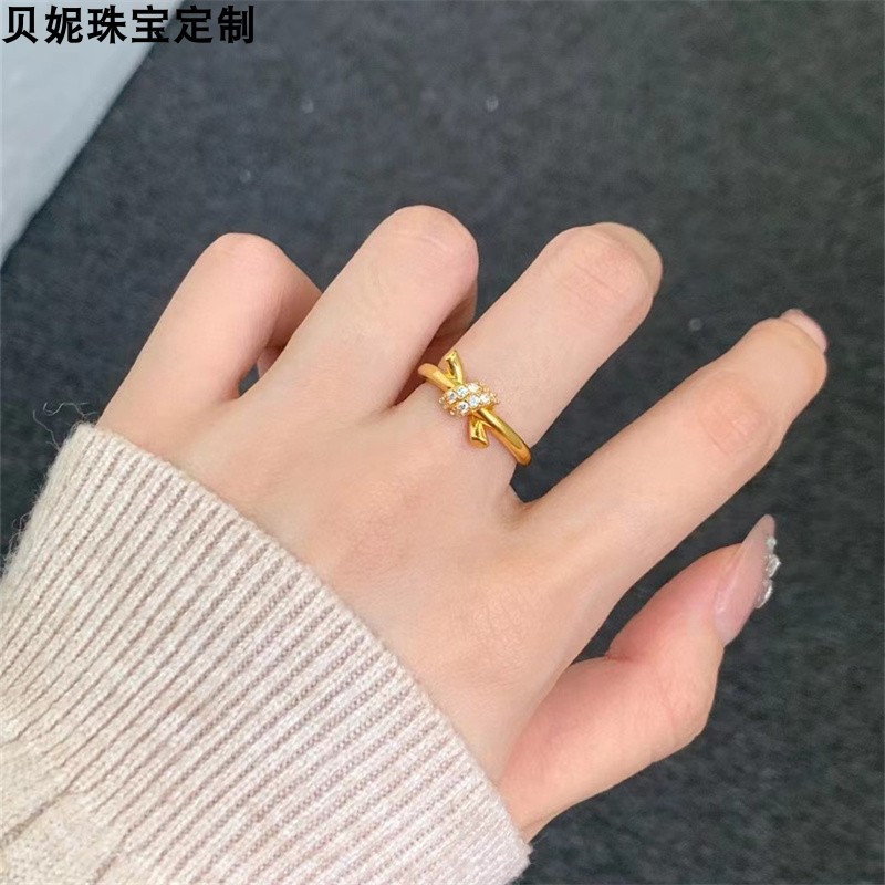5D无氢999足金T家绳结戒指