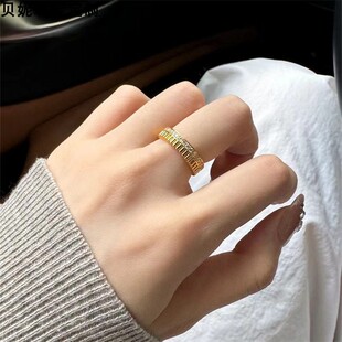 5D无氢工艺999足金点钻半壁江山黄金戒指固口10-22圈口ins简约女