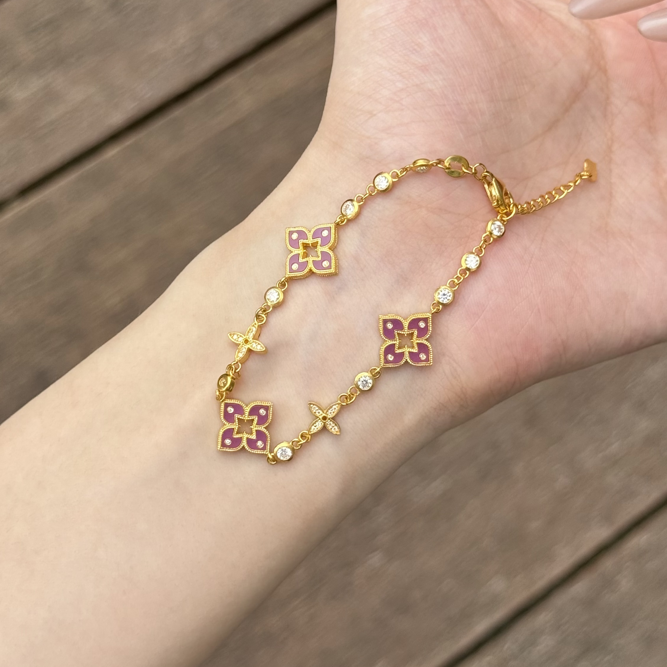 古法5D手串手链足金999水贝黄金紫色飞镖手链2025新款送礼送女友