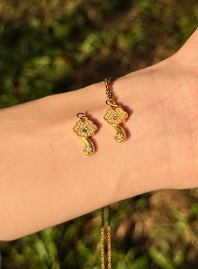 5D足金999嵌钻mini小如意红色吊坠送礼新款2025水贝黄金可选项链