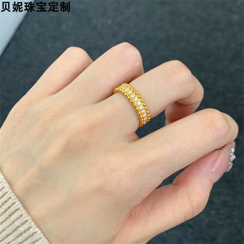 5D无氢工艺999足金满天星珠珠满钻黄金戒指10-20圈口简约ins风女