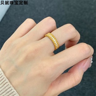 5D无氢工艺999足金满天星珠珠满钻黄金戒指10-20圈口简约ins风女