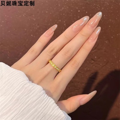 999足金5D无氢工艺半钻小冰块戒