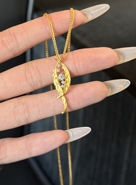 足金999水贝黄金双翼羽毛项链