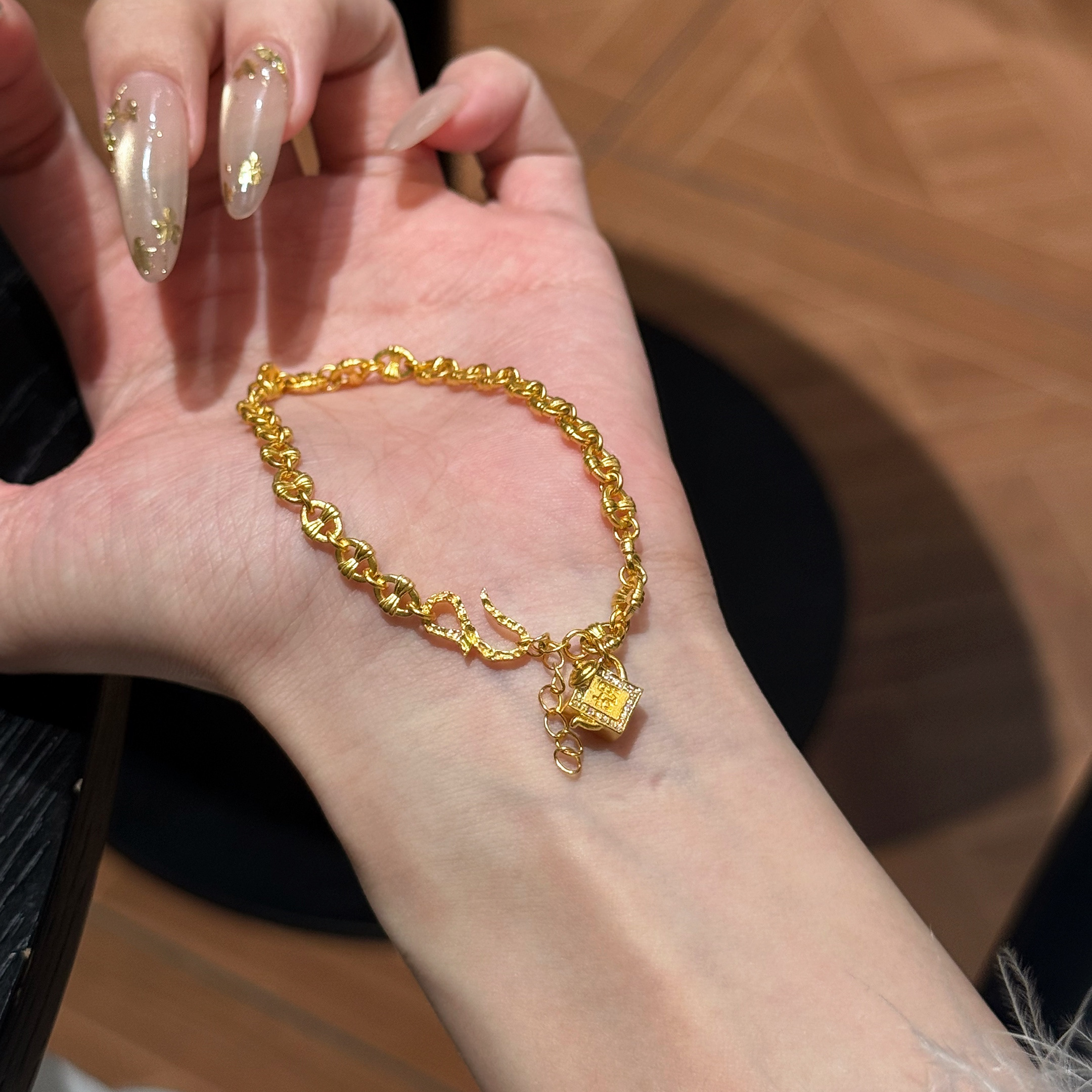 足金999水贝黄金把把胡手链