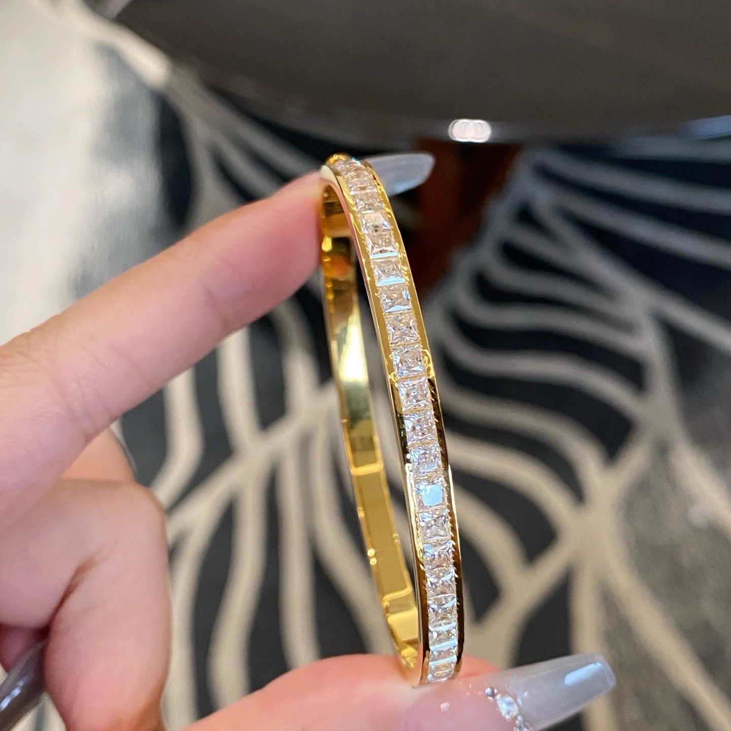 2025新款足金999公主方钻手镯女版简约时尚闪闪镯子水贝黄金送礼