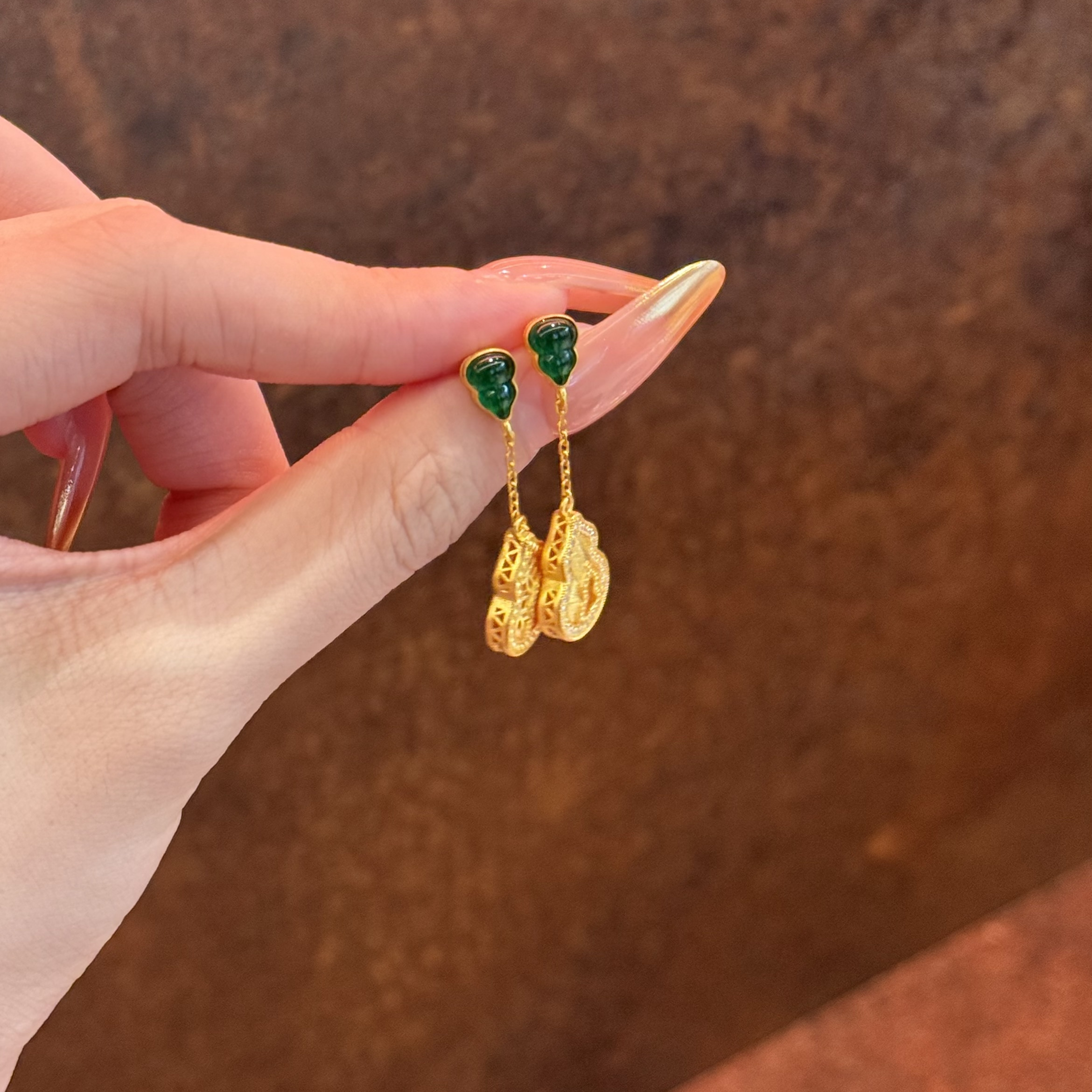 足金999点钻满钻福禄双全耳钉2025新款纯金耳饰耳环送女友