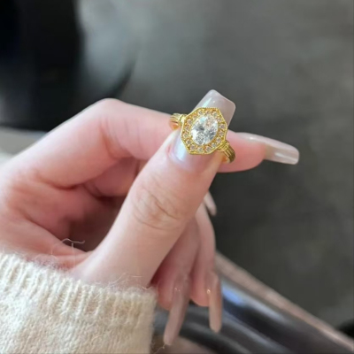 5D足金999点钻马鸽子蛋黄金戒指