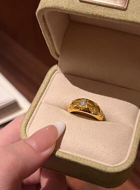 999足金5D无氢星芒黄金戒指水贝