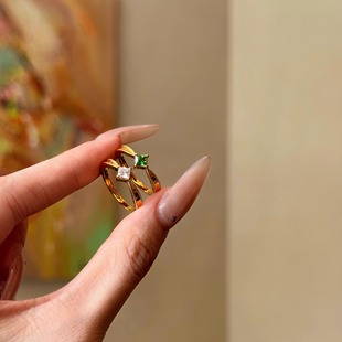 5D足金999镶嵌钻石点钻公主方钻戒指新款2025水贝黄金送礼送女友