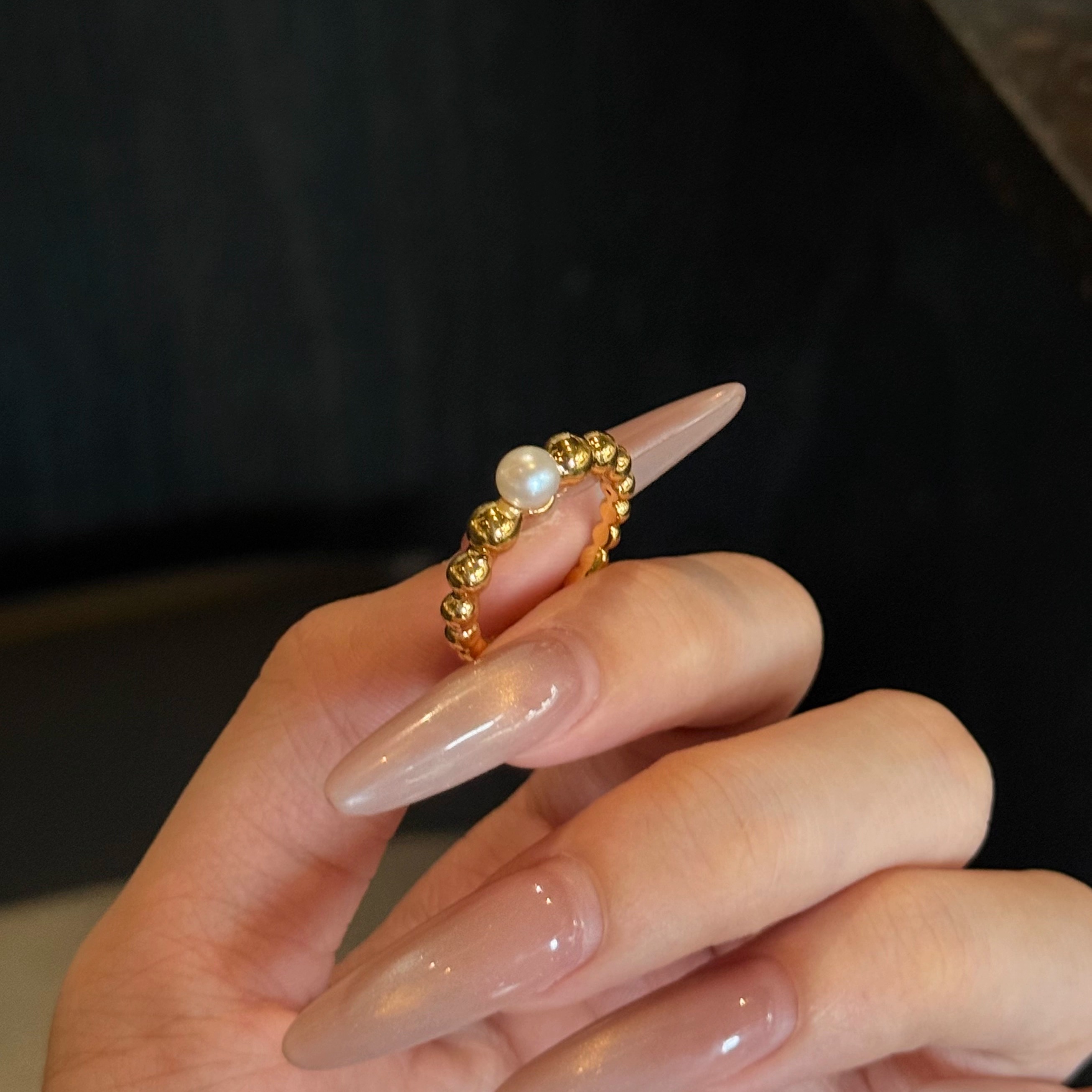 5D足金999镶嵌钻点钻珍珠戒指