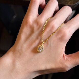 5D足金999满钻水滴吊坠送礼送女友新款2025水贝黄金可选配项链