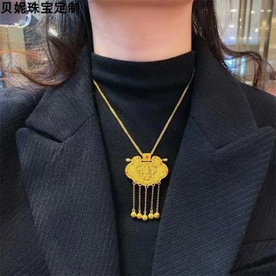 999足金古法传承大气富贵天子门生花丝锁包黄金吊坠点钻宫廷设计