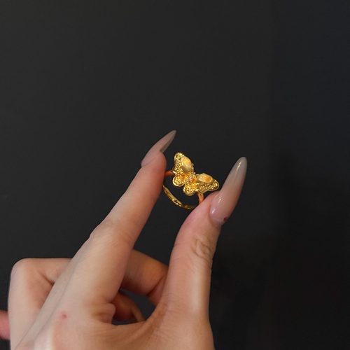 5D足金999镶钻点钻双层蝴蝶戒指