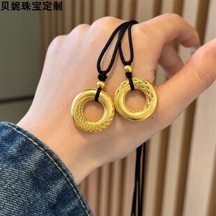 古法黄金龙鳞凤羽情侣吊坠足金999凤圆环项链平安扣新年龙年礼物