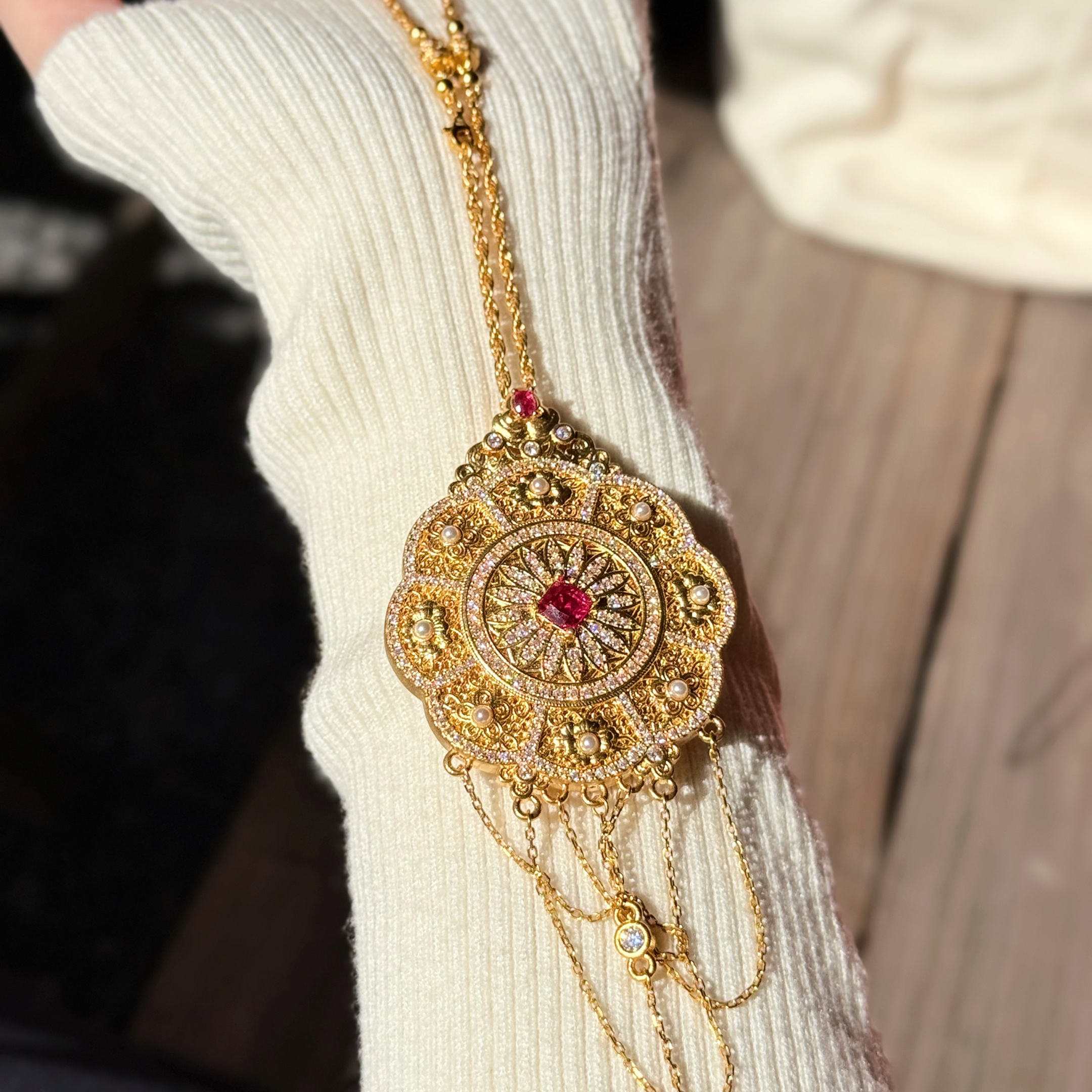 足金999点钻5D四时如意吊坠