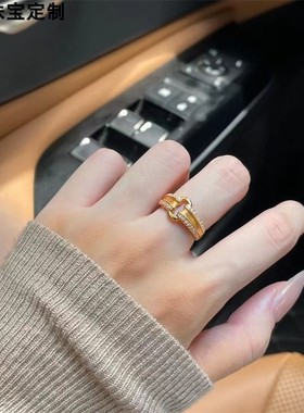 999足金双扣拉丝戎金黄金戒指