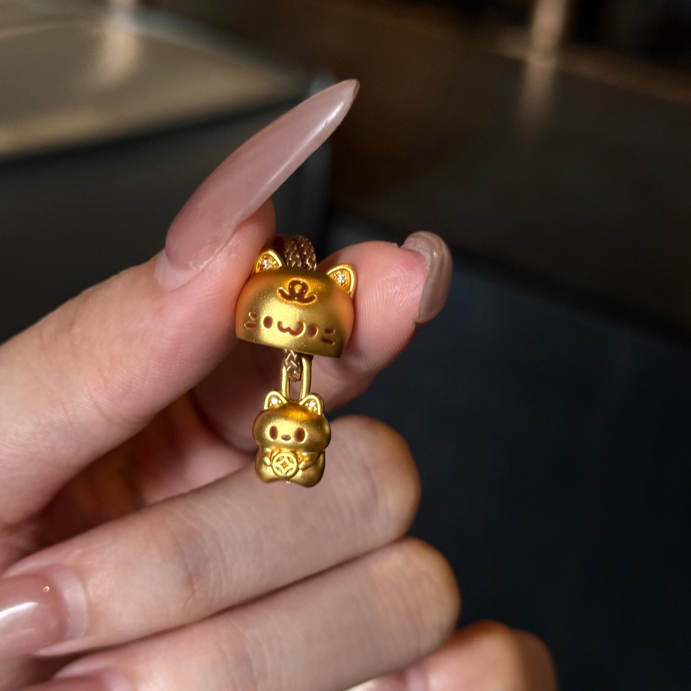 5D足金999嵌钻躲猫猫吊坠送礼送女友新款2025水贝黄金可选项链