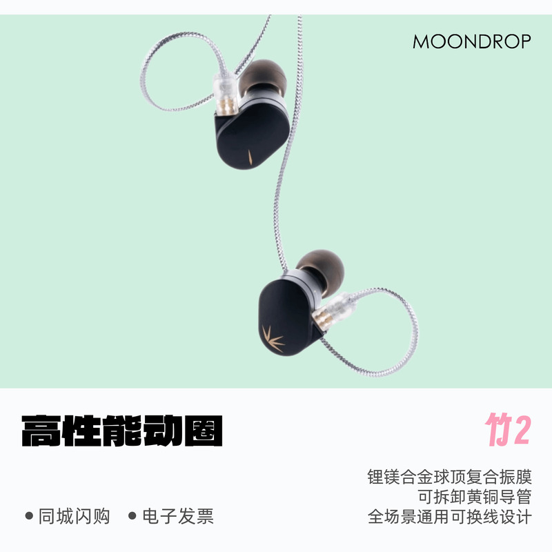 水月雨竹2高性能动圈入耳式耳机新款可换线HiFi发烧耳塞 竹2DSP