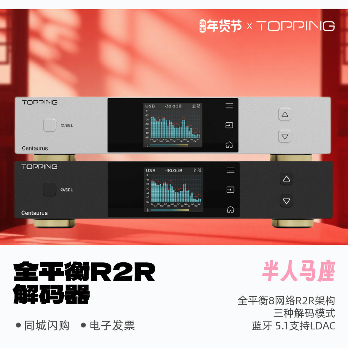 TOPPING拓品半人马座Centaurus全平衡高性能R2R发烧解码器蓝牙5.1